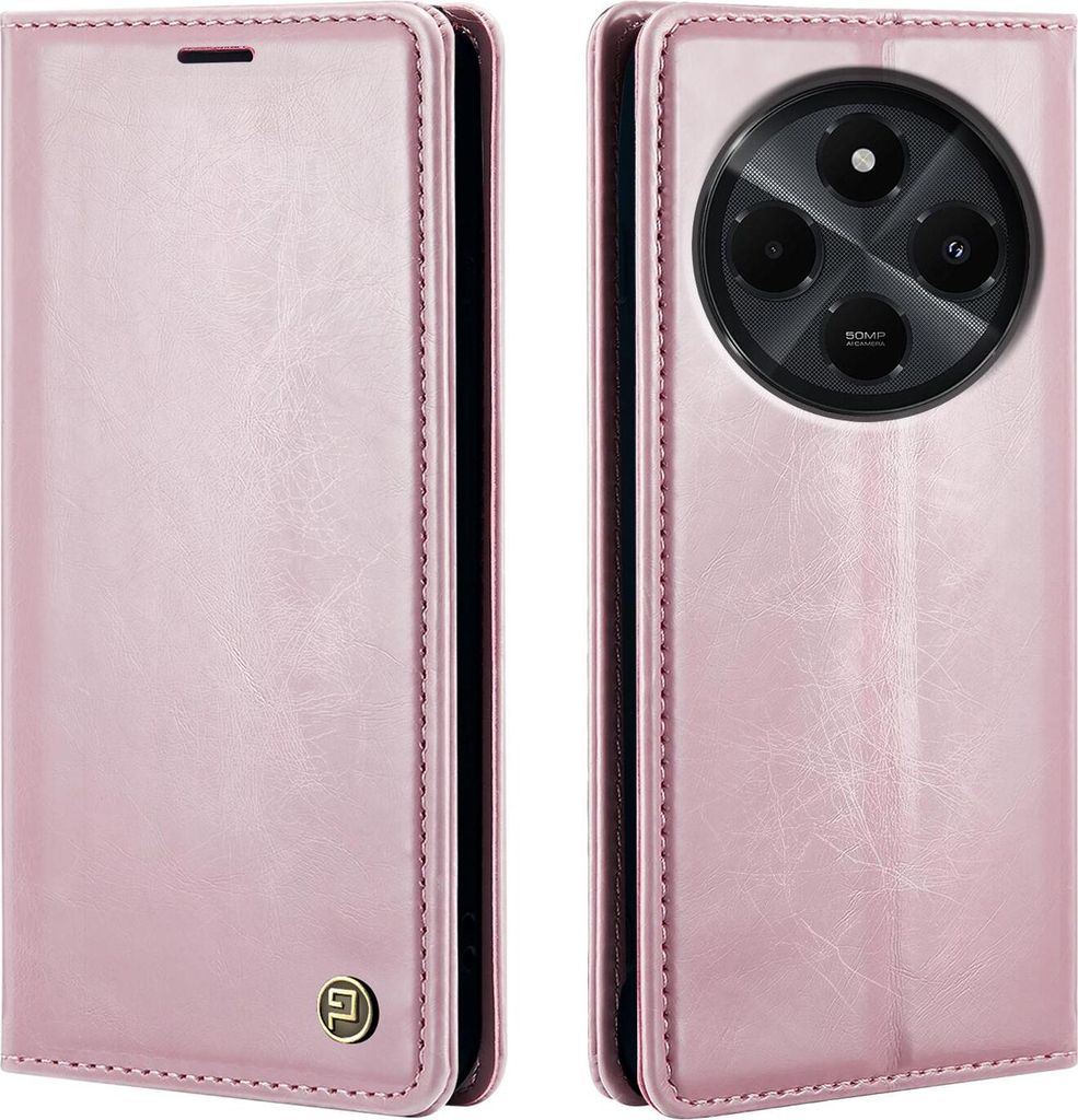 Handyhülle für Xiaomi Redmi 14C Kunstleder Flip Vintage Cover Hülle RFID Schutz Case Kartenfach Farbe: Rosa