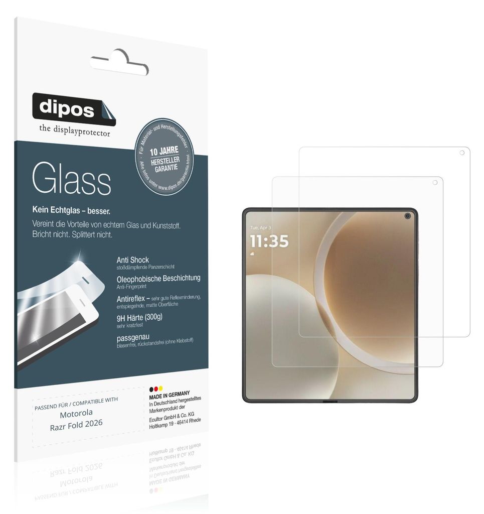 2x Schutzfolie für Motorola Razr Fold 2026 Aussenseite matt - Anti-Shock 9H Folie dipos Glass Kunststoffglas