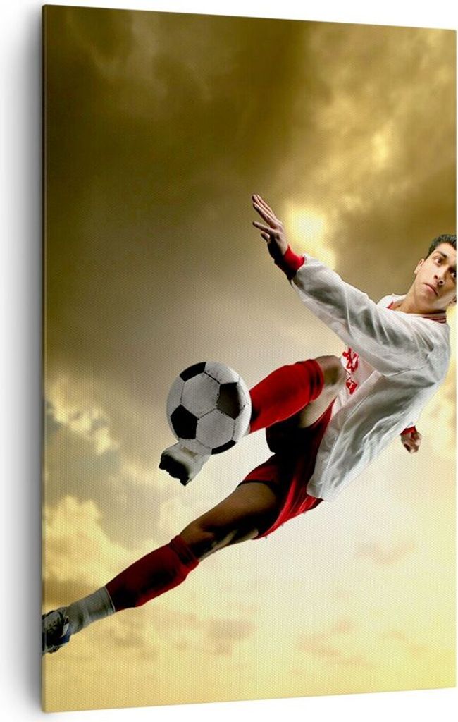 Bild auf Leinwand - Leinwandbild - Einteilig - Ball Junge Fußball Training - 80x120cm - Wand Bild - Wanddeko - Wandbilder - Leinwanddruck - Wandde...