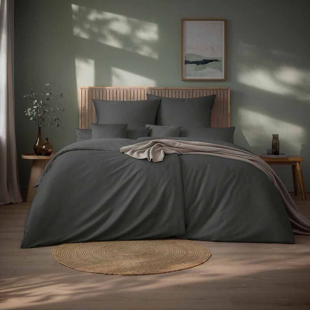 Estella Mako-Satin Uni Bettwäsche Valetta 135x200 cm + 80x80 cm grau