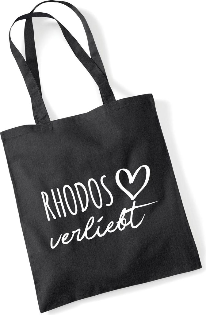 Huuraa Jutebeutel Rhodos verliebt 10 Liter Black Baumwolle Tasche Geschenkidee
