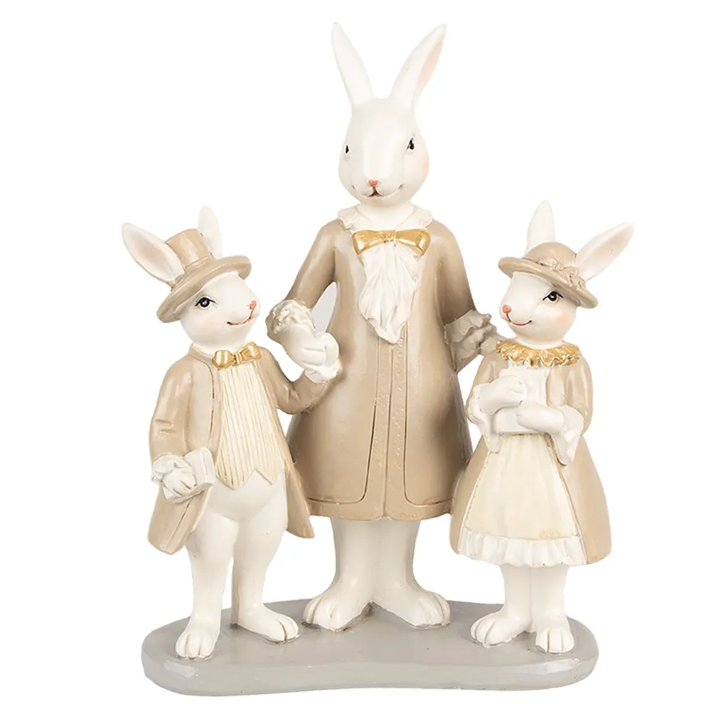 Statue Lapin de Décoration 21 cm Blanc et Marron pour Salon Rustique