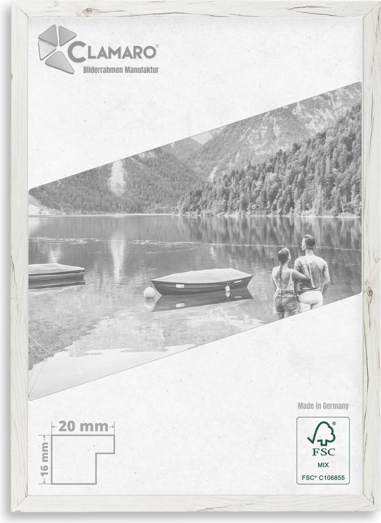 Bilderrahmen Eiche Sanremo Weiß CLAMARO Collage nach Maß Holz Modern eckig 20mm Breit, Größe:90x45