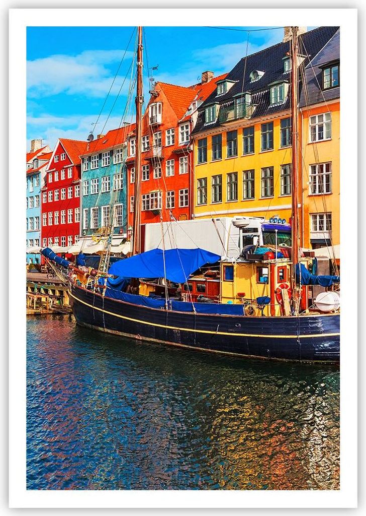 Poster - Poster ohne Rahmen - Kopenhagen Nahavn Schiffe - 70x100 cm - Wand Bild - Wanddeko - Wandbilder - Kunstposter - Wandposter - Bilder - Kunst...