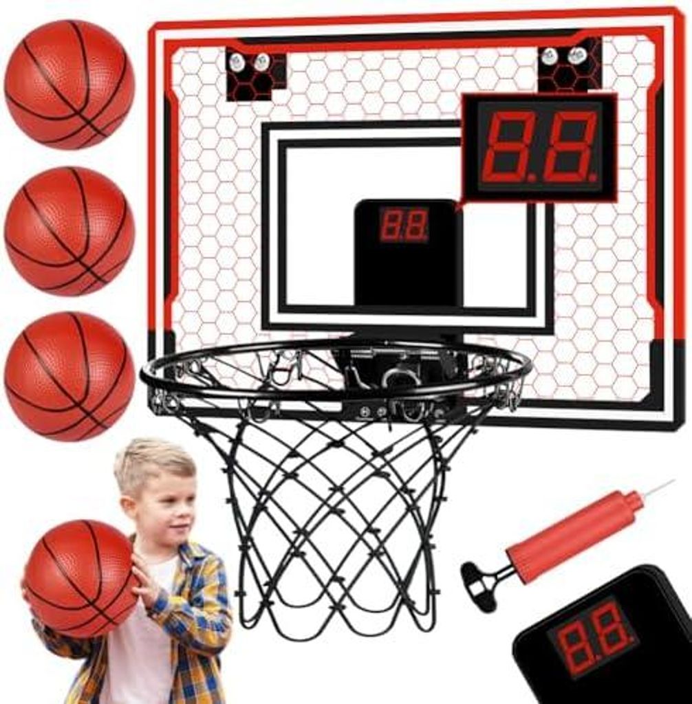 Basketballkorb-Set, Mini-Basketballkorb, inklusive 3 Basketbällen und elektronischer Anzeigetafel (Batterien nicht enthalten), geeignet für Jugen...