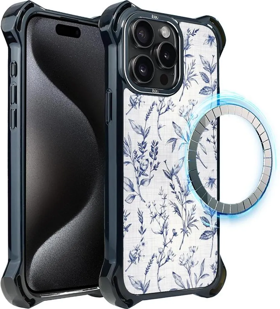 iPhone 15 Pro IBIZU DropGuard Ultra Case mit MagSafe, Pastel Bloom, Azure Whispers