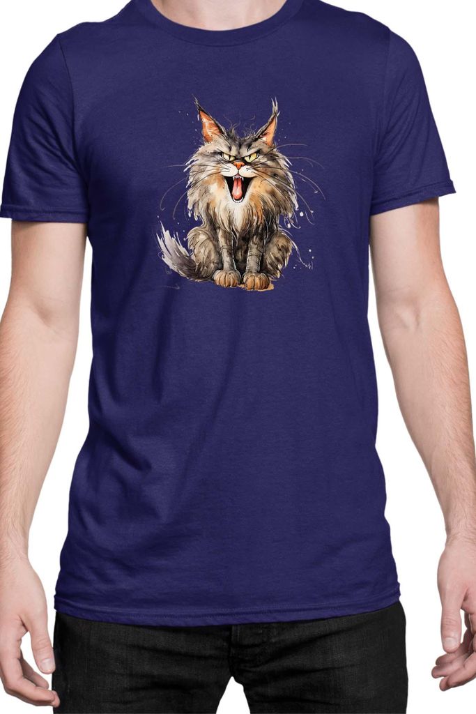 Herren T-Shirt Funny Cats Breeds Maine Coon Cat 024, Man L / Dunkelblau