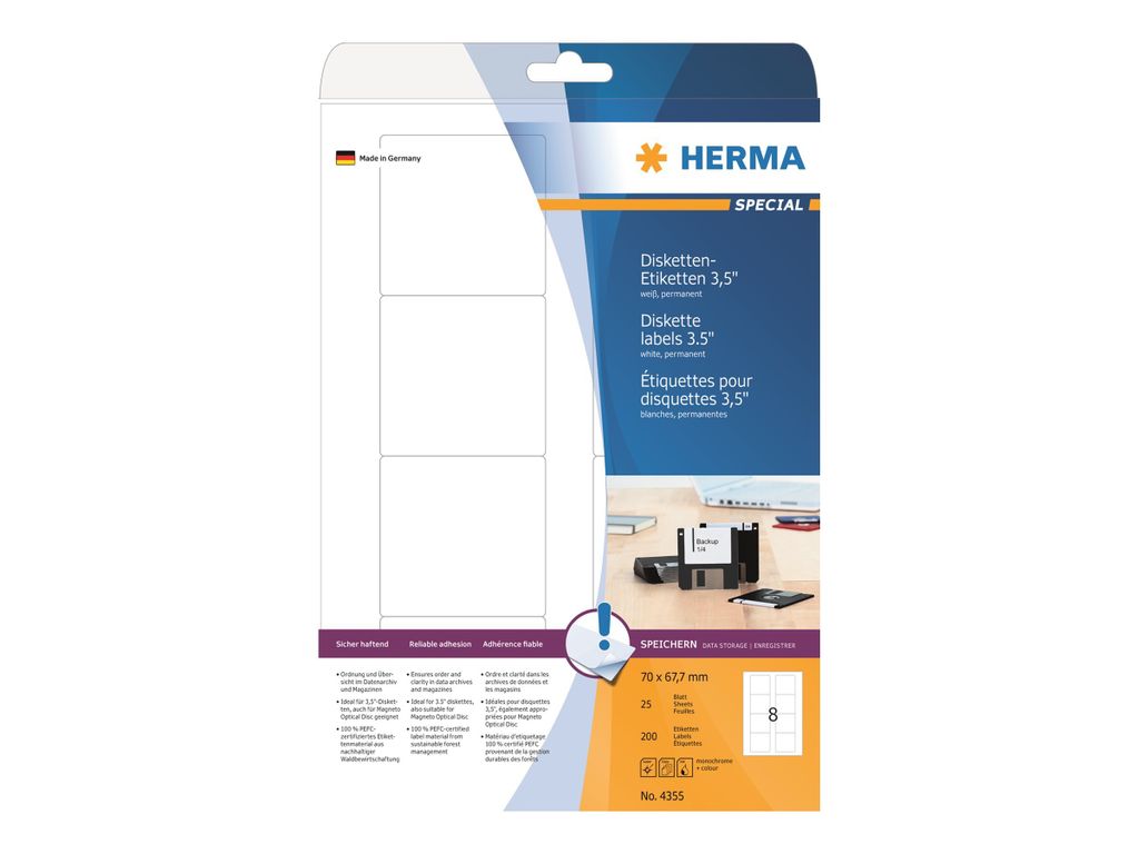 HERMA Disketten-Etiketten weiß 70x67,7 mm Papier 200 St.