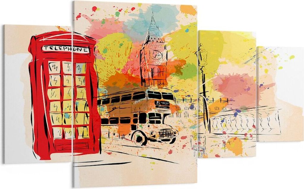 Bild auf Leinwand - Leinwandbild - London Bus - 160x90cm - Wand Bild - Wanddeko - Wandbilder - Leinwanddruck - Bilder - Kunstdruck - Wanddekoration...