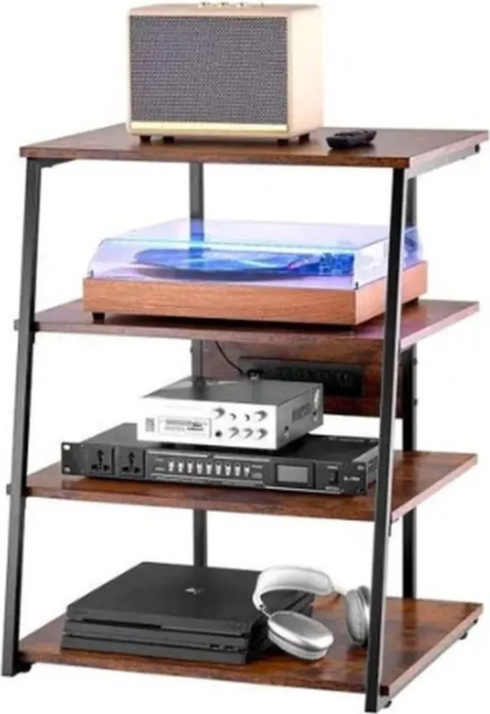 Meuble TV avec bloc multiprise et étagères réglables en bois naturel