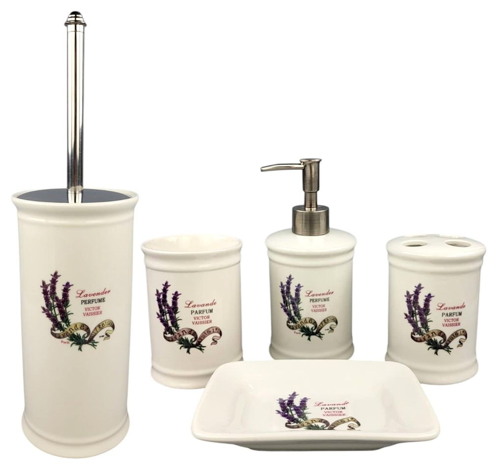 Landhaus Vintage Keramik Badset (Lavendel) Badezimmerset: Produktbild 