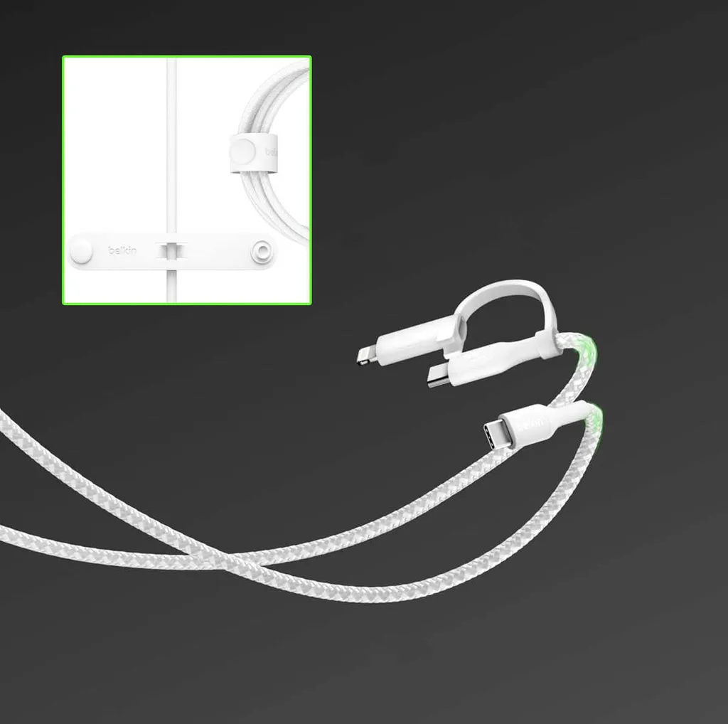 Câble Belkin BoostCharge Pro USB-C vers Lightning et USB-C Blanc 1,5m - 14