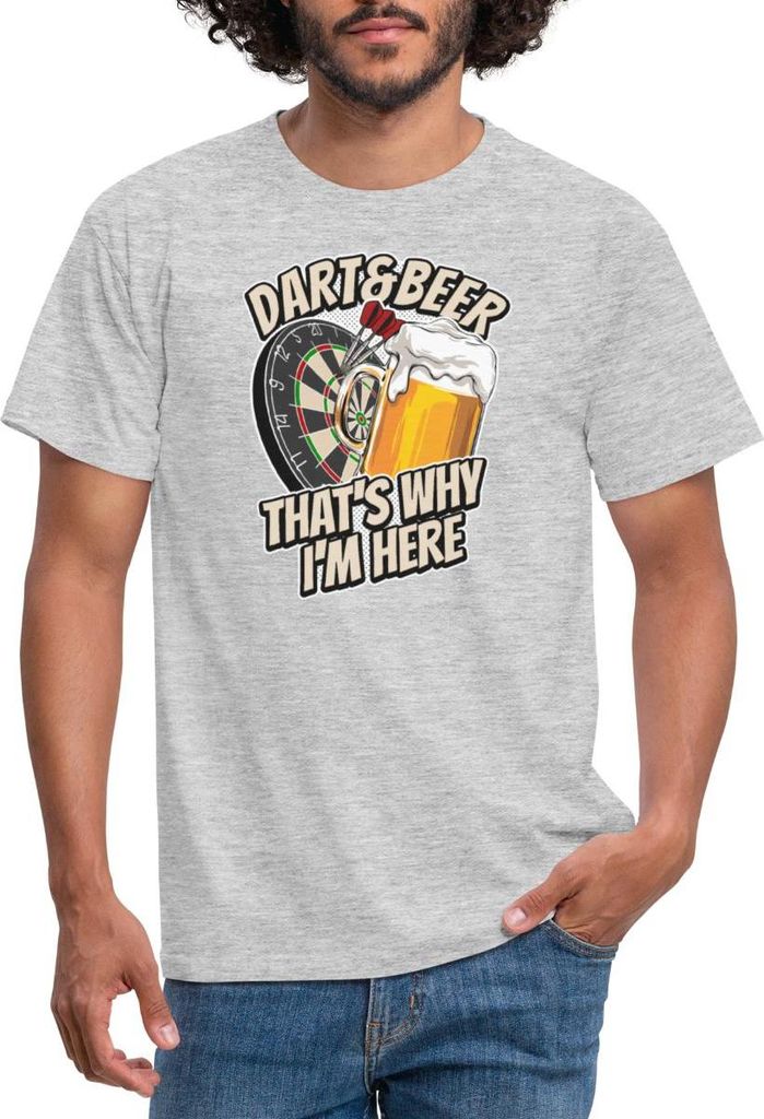 Spreadshirt Dart and Beer That's Why I'm Here Darts Fan Geschenk Männer T-Shirt, XXL, Grau meliert