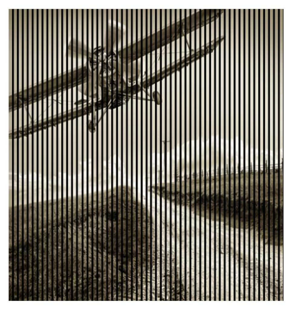 Akustikpaneele mit Digitaldruck Flieger02 19 x 2253 x 2400 mm Flieger Landschaft MDF PET-Fasern Wandpaneele Grau Weiß 4 Einzelplatten