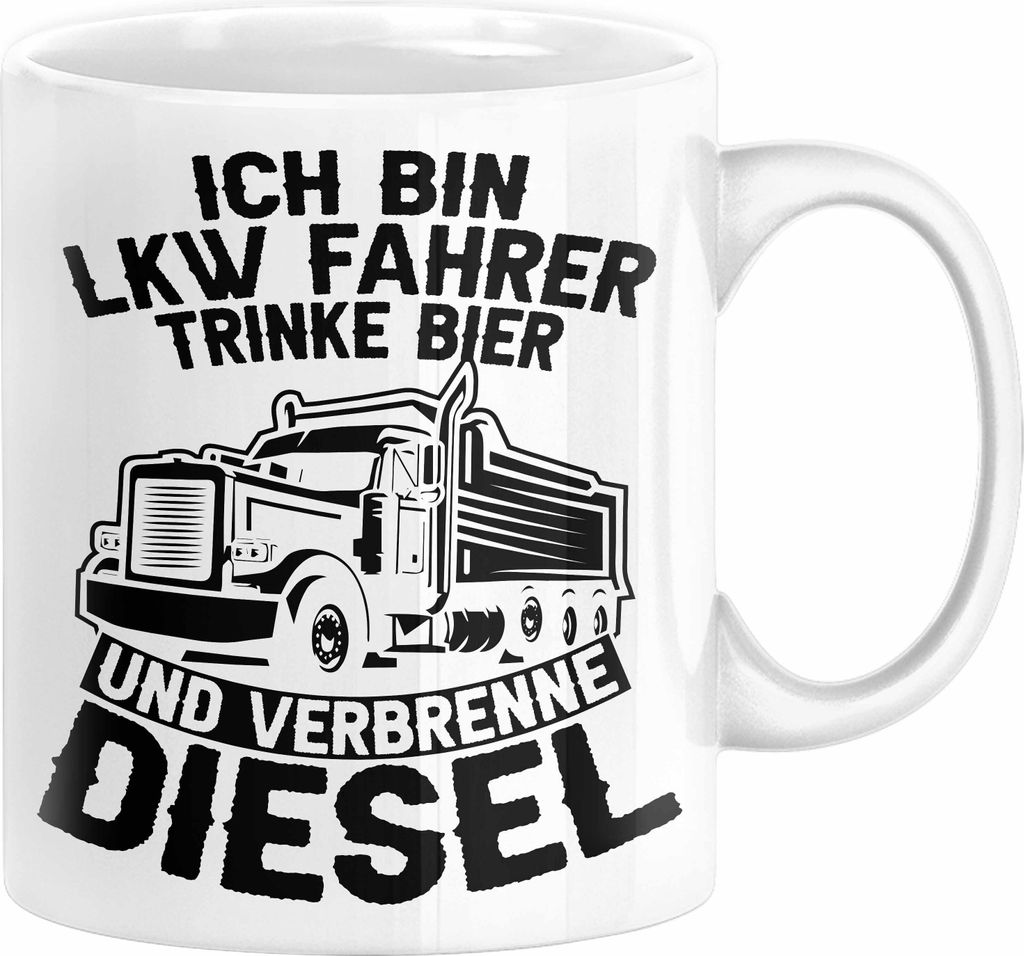LKW Fahrer Tasse Geschenk Ich Bin LKW Fahrer Trinke Bier und Verbrenne Diesel Humor Geschenkidee Kaffee-Becher (Weiß)