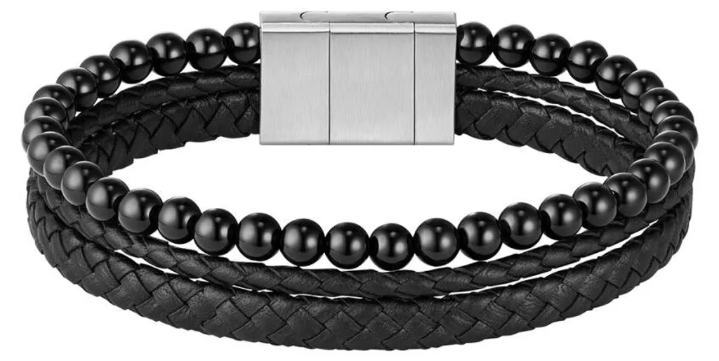Bracelet triple noir pour homme Sphere 1580786 en cuir et acier robuste