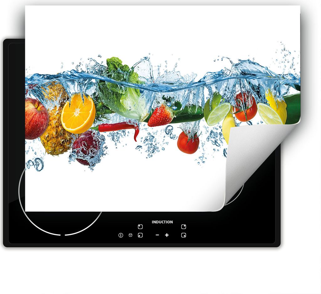 DarHaus Herdabdeckplatte 80x52 cm Anti Rutsch Matte Aufrollbar, Früchte - Gemüse