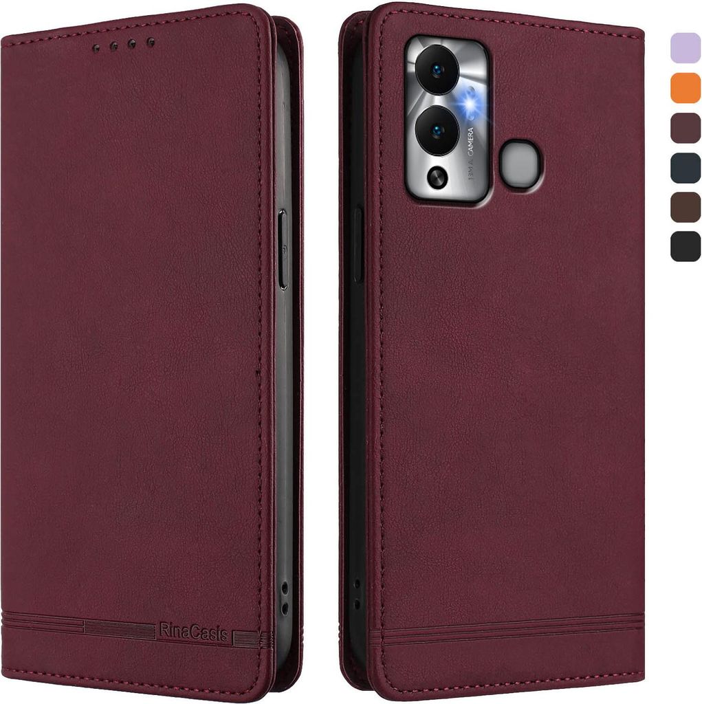 Hülle für Infinix Hot 12 Play, Retro Kunstleder Ständer Klapphülle mit Kartenfächer und Magnetische Rot