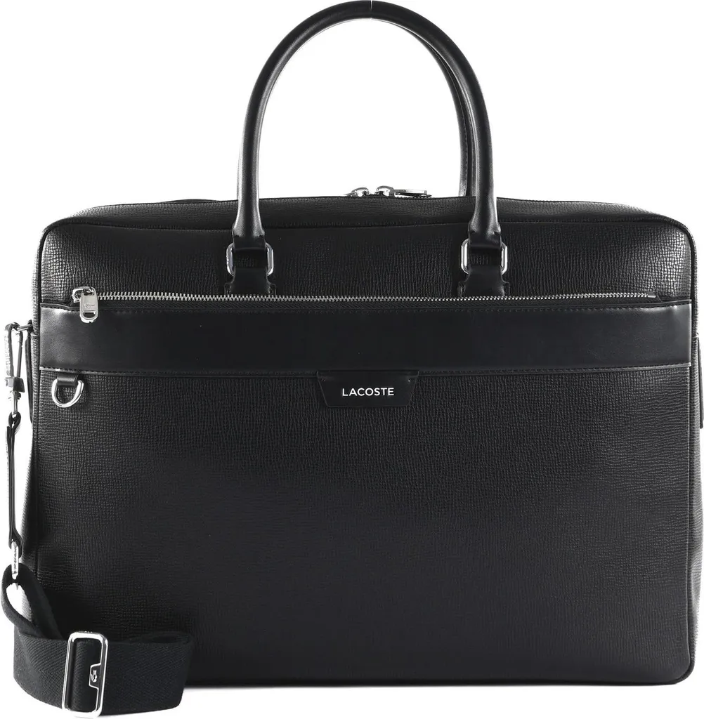Porte-ordinateur Lacoste Ossian Noir en Petit Piqué - Sacoche Fine de Luxe