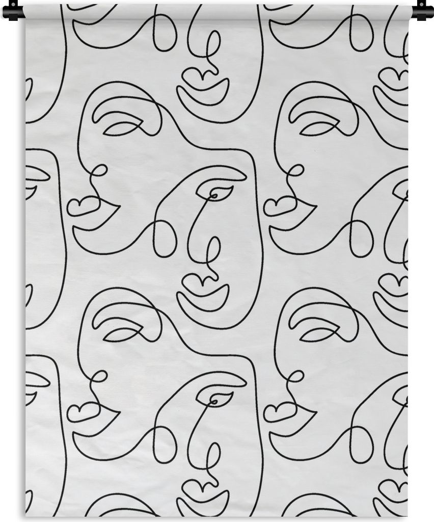 MuchoWow Wandteppich Wandbehang Strichzeichnungen - Muster - Schwarz und Weiß 60x80 cm Tapisserie Dekoration Wandtuch - Decke - Wandtücher - Wohne