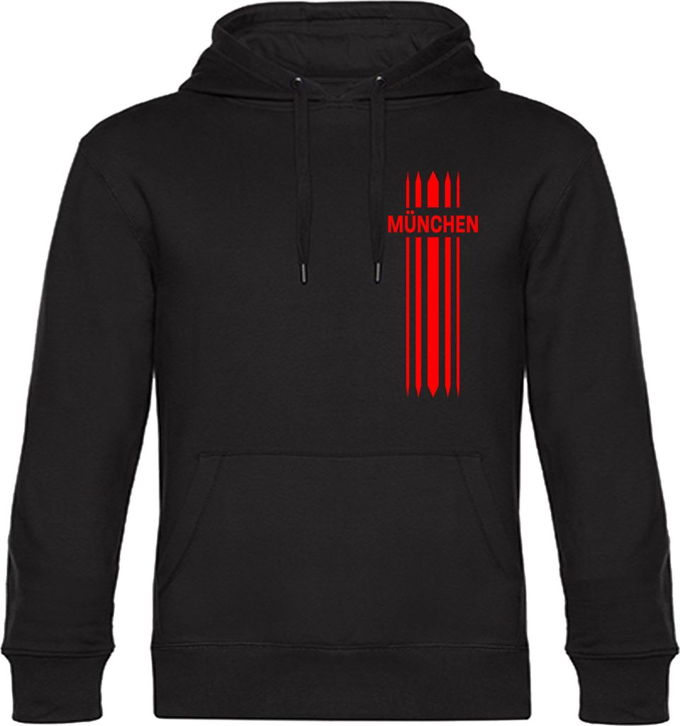 multifanshop Kapuzen Sweatshirt - München rot - Streifen, schwarz, Größe M