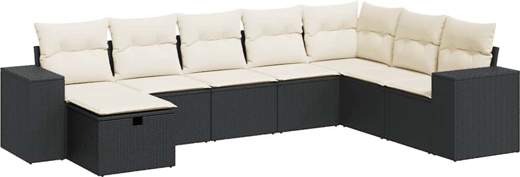 vidaXL 8-tlg. Garten-Sofagarnitur mit Kissen Schwarz Poly Rattan