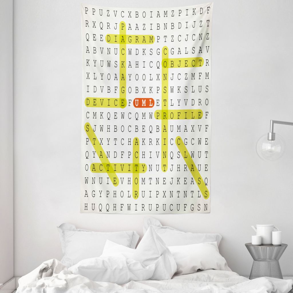 ABAKUHAUS Word Search Puzzle Wandteppich und Tagesdecke, UML Keywords aus Weiches Mikrofaser Stoff Waschbar ohne Verblassen Digitaldruck, 140 x 230...