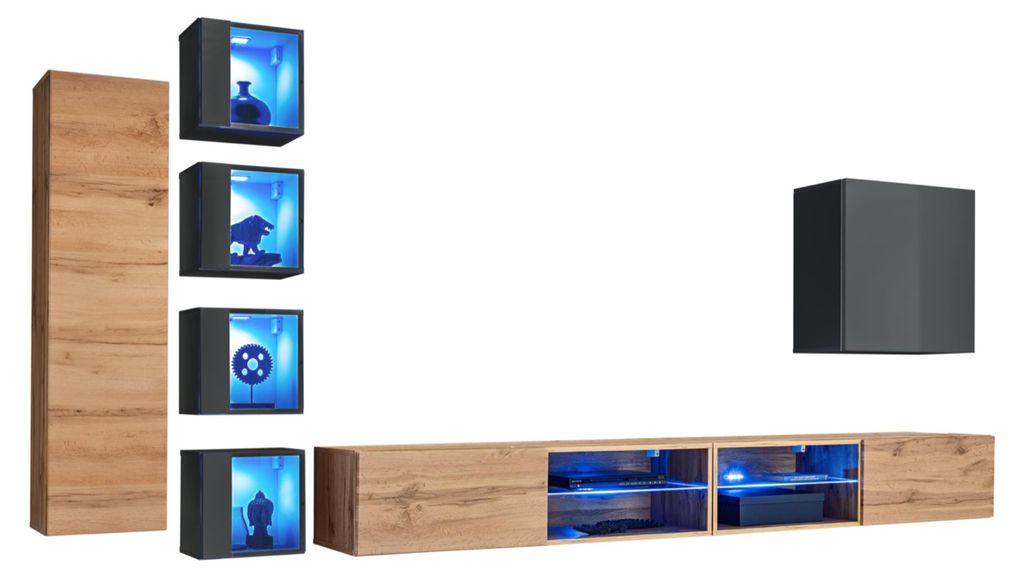 Set Wohnwand 320 cm Wandschrank TV-Ständer Modern Sideboard Wohnzimmermöbel