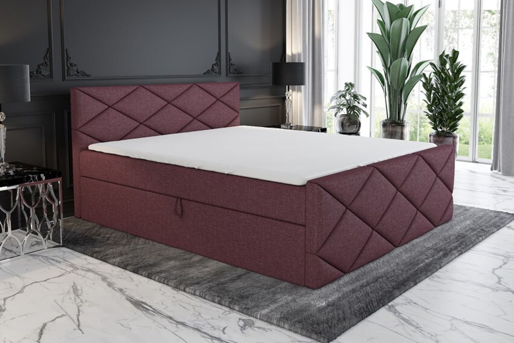 Boxspringbett AXU 120 x 200 mit 2 Bettkästen, Bonell-Matratze und Topper. Farbe: Violett