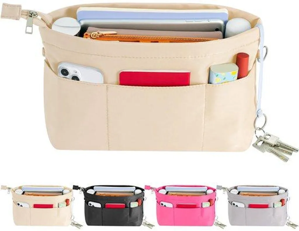 Sac de rangement beige XXL en nylon avec poches et porte-clés intégré