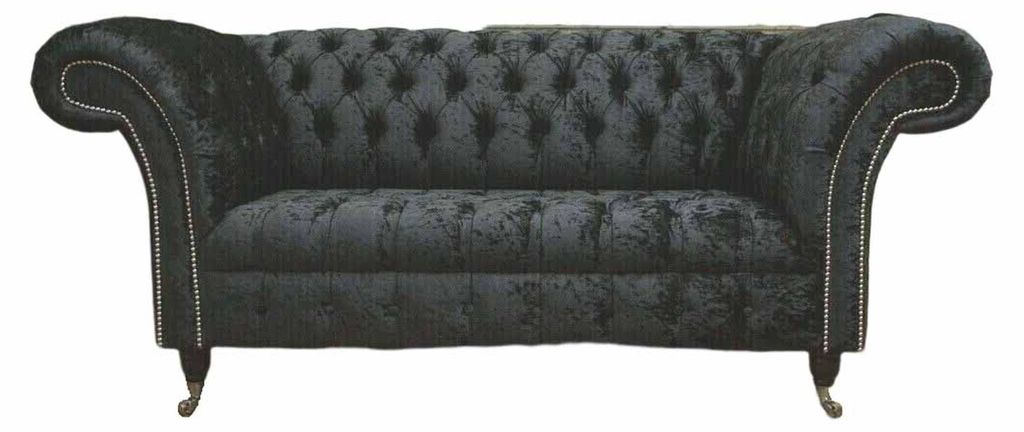 Englische Chesterfield Büro Sitzmöbel Einrichtung Sofa Couch 2 Sitz Schwarz