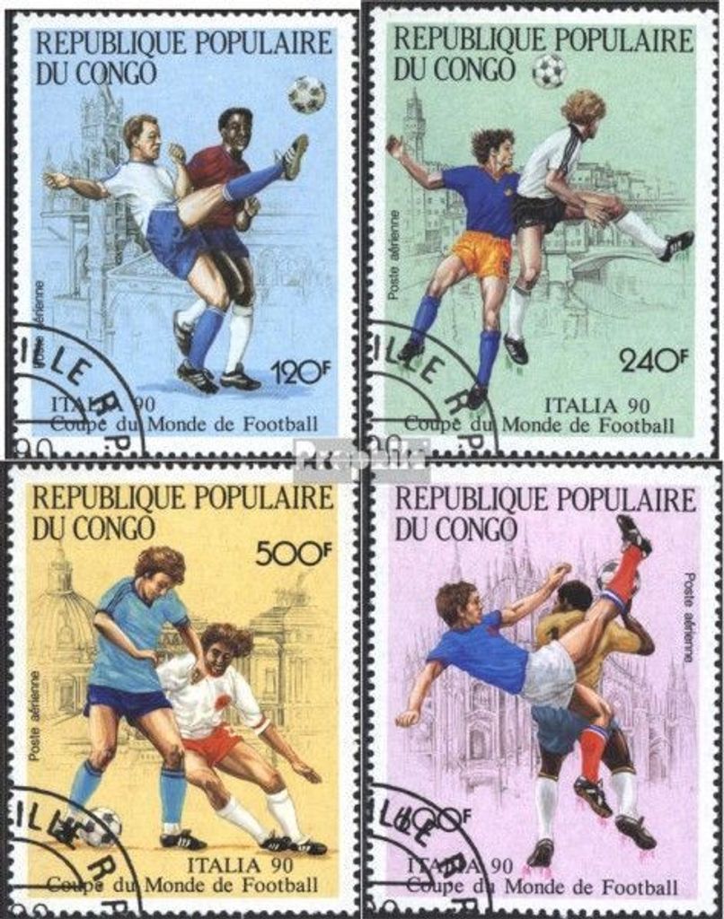 Briefmarken Kongo (Brazzaville) 1990 Mi 1178-1181 (kompl.Ausg.) gestempelt Fußball-WM, Italien 1990