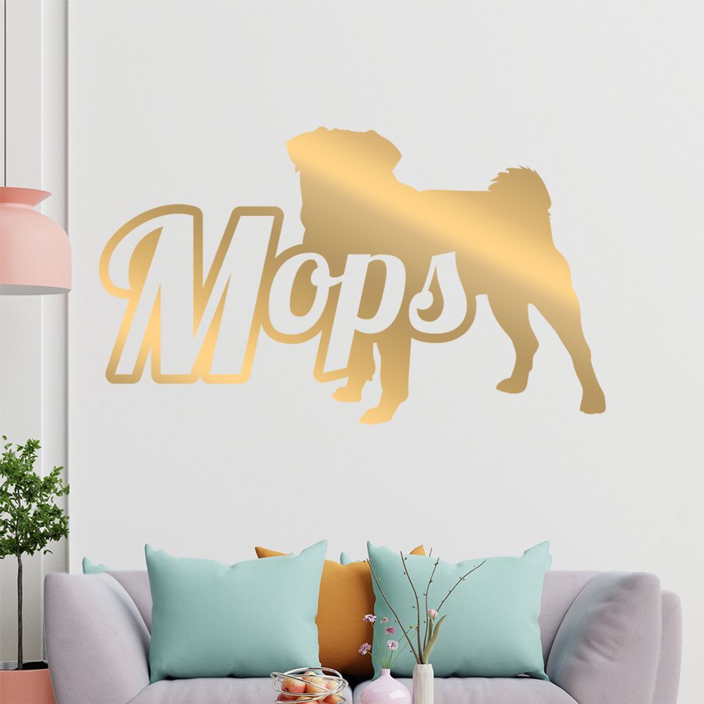 KIWISTAR Mops mit Name Schrift Silhouette Wandtattoo in 6 Größen - Wandaufkleber Wall Sticker - Dekoration, Küche, Wohnzimmer, Schlafzimmer, Bad...