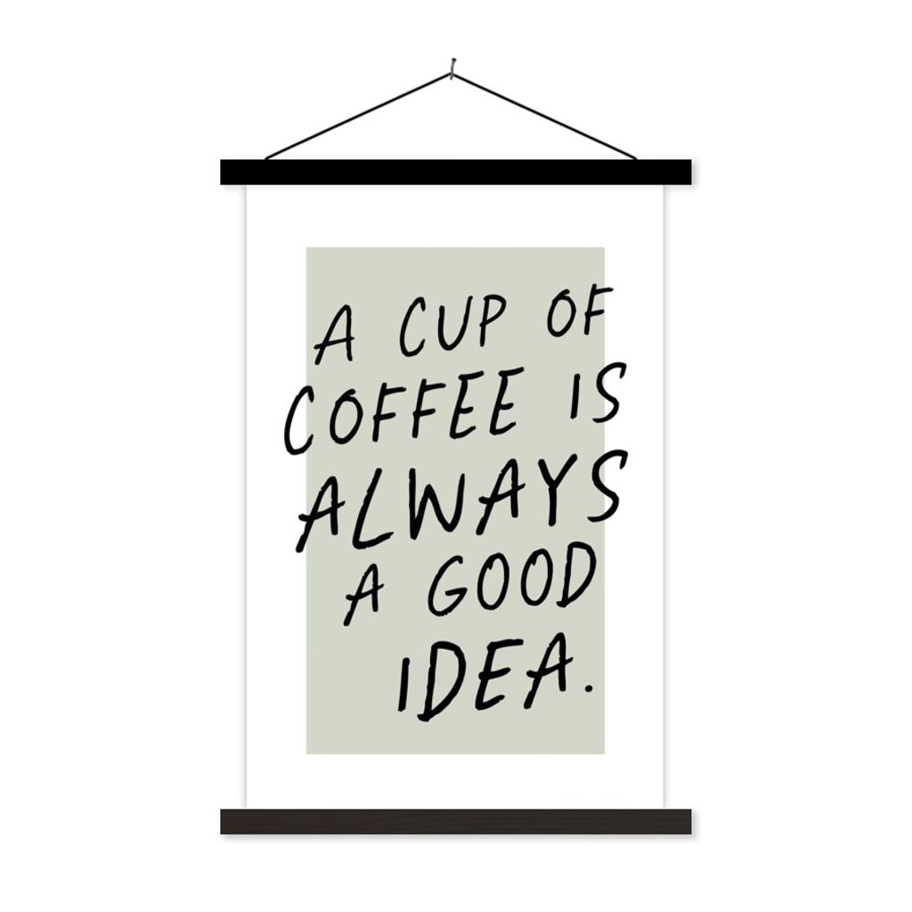 MuchoWow Textilposter Sprichwörter - Zitate - Eine Tasse Kaffee ist immer eine gute Idee - Kaffee 40x60 cm mit schwarzem Rahmen - Wanddekorationen