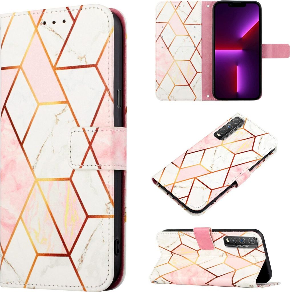 VIVO Y51S 5G Hülle, Marmor Motiv Kunstleder Tasche Wallet Kartenfächer mit Standfunktion Klapp Schutzhülle für VIVO Y51S 5G / Y70S / IQOO U1 Ro...