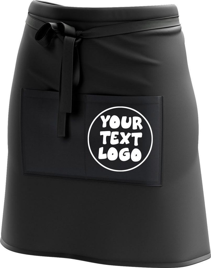 Kurze Personalisierte Schürze Kellnerschürze Vorbinder mit Namen Firmenlogo personalisiert mit Taschen für Bistro Restaurant, Schwarz mit Logo [...