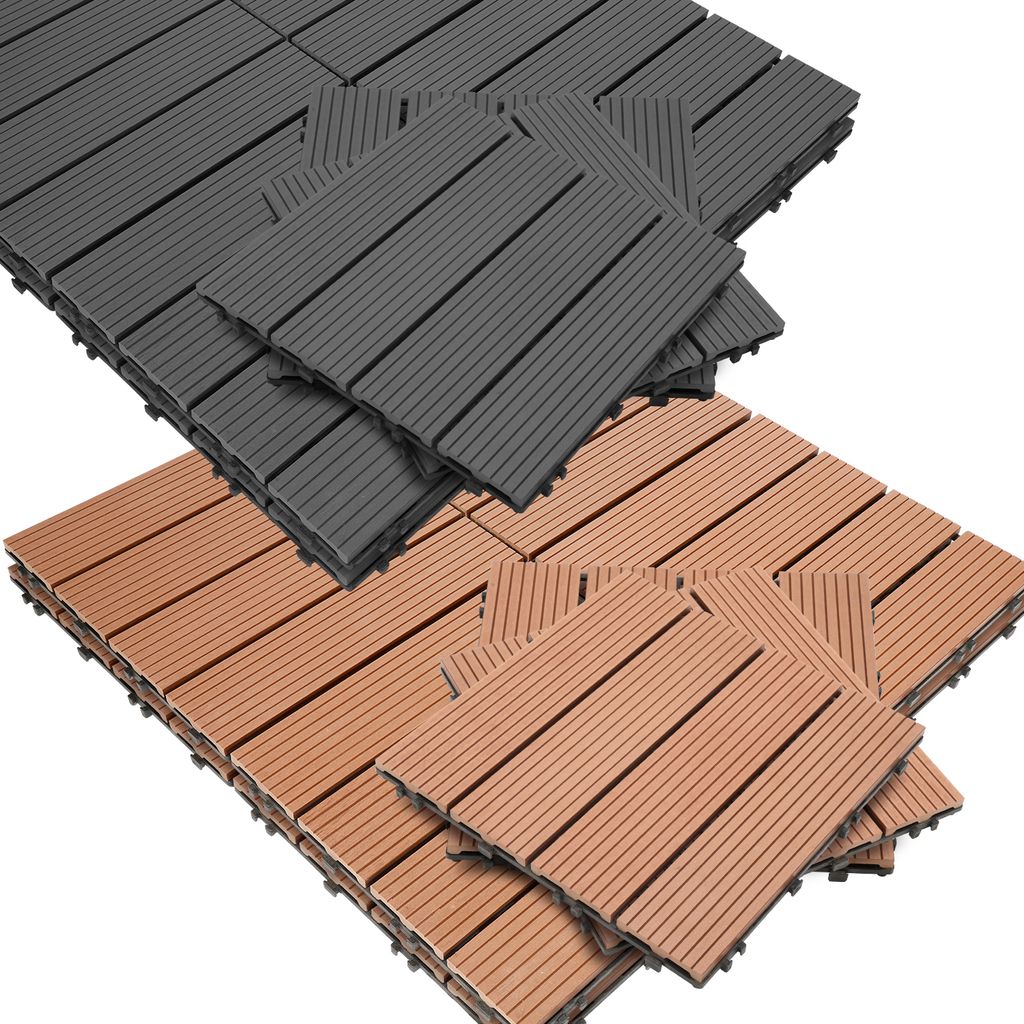 Jopassy Terrassenfliesen WPC Holzfliese 22er-set, WPC Fliesen 2m², Anti-Rutsch-Oberfläche, Klickfliesen in Holzoptik - Braun, 30x30cm pro Stück