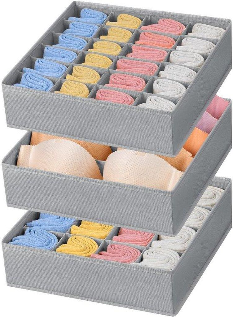 Unterwäsche-Organizer-Set, 3-teilig, grau, ideal für Schubladen