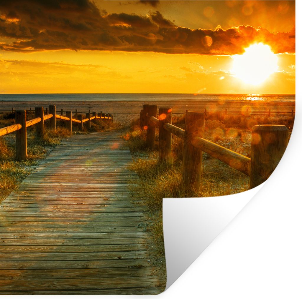 MuchoWow Wandtattoo Wandsticker Wandaufkleber Sonne - Strand - Düne - Horizont - Gras - Weg - Orange 30x30 cm Selbstklebend und Repositionierbar...