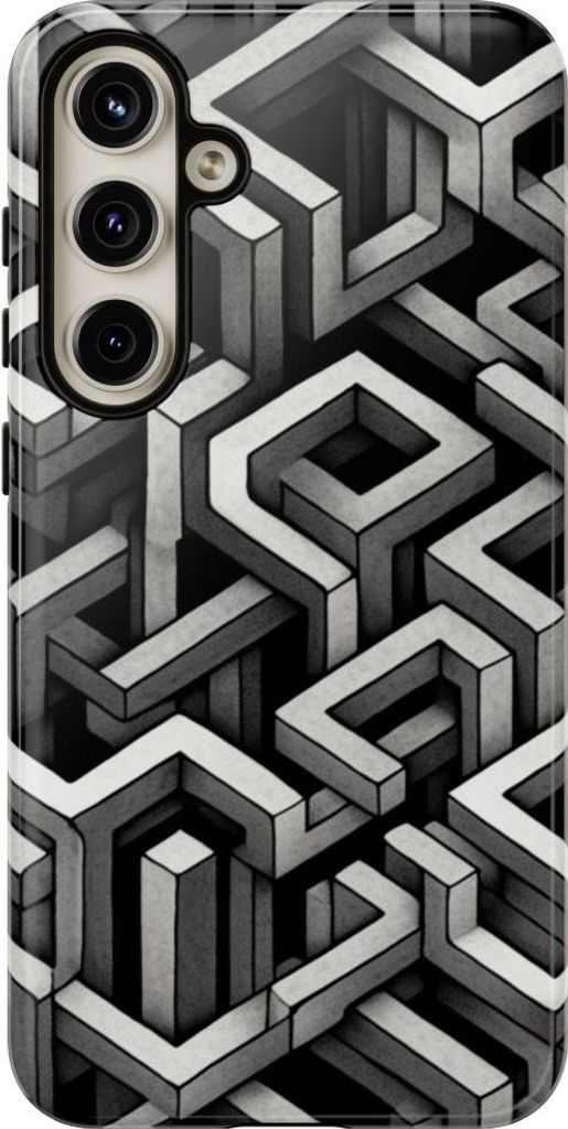 Monochrome geometrisches 3D-Illusionsmuster – Hülle Kompatibel mit Samsung Galaxy S24 Plus