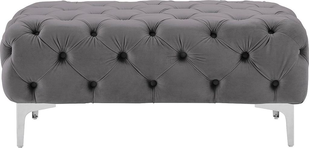 Chesterfield-Pouffe aus anthrazitfarbenem Velours - EDWINA