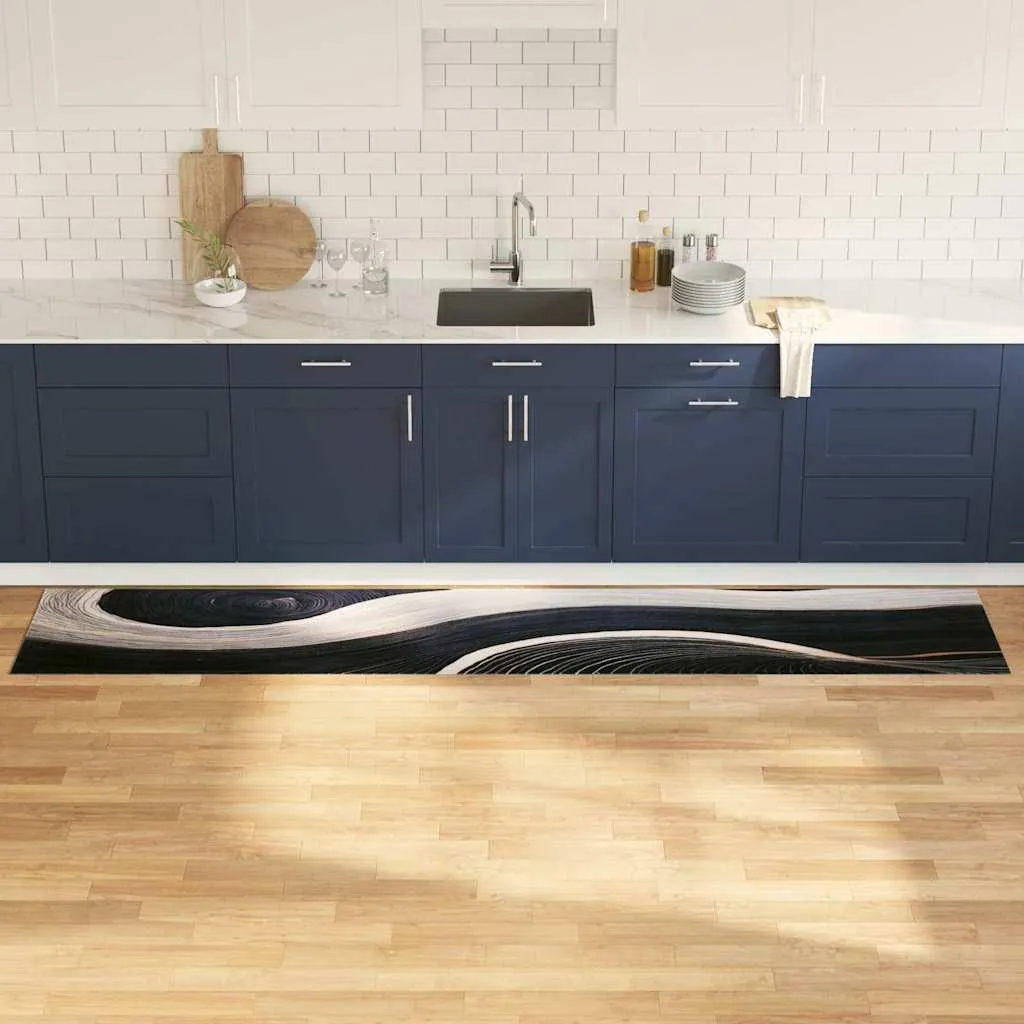 Grand tapis de passage cuisine noir 300x60 cm velours ras lavable