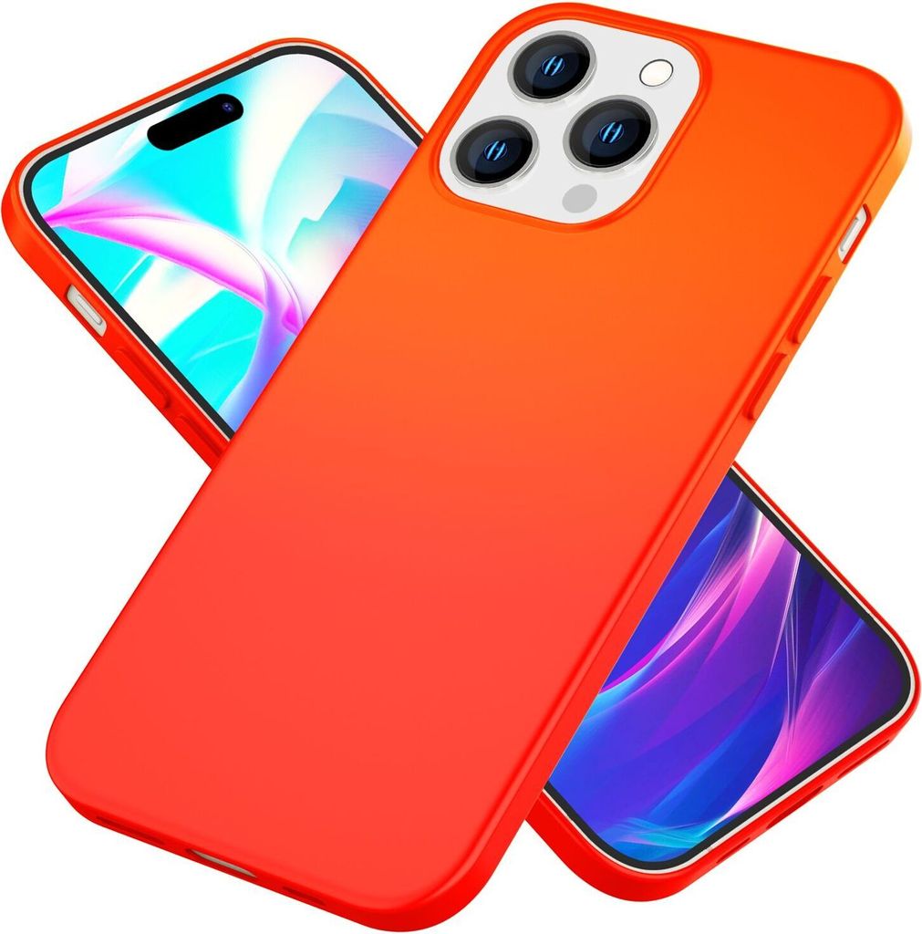 Hülle für iPhone 14 Pro - Bunte Neon Silikon Handyhülle Samtig Weich Rutschfest Orange