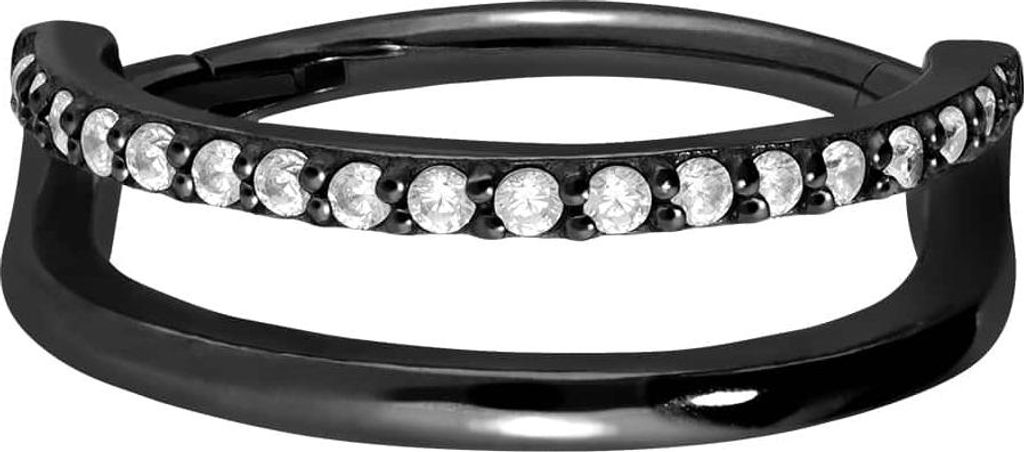 Ohrpiercing, Nasenpiercing, Septum Piercing Chirurgenstahl Segmentring Clicker DOPPELRING + EINGEFASSTE KRISTALLE Schwarz Innendurchmesser: 12 mm