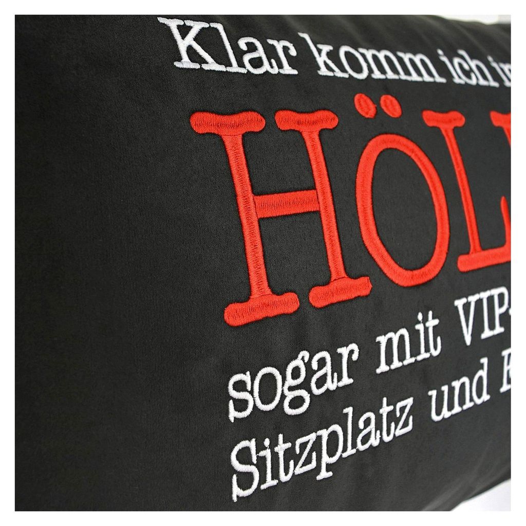 Kissen mit Spruch "Klar komm ich in die Hölle" Dekokissen Heavy Metal Geschenk für Männer Zierkissen Couchkissen Sofakissen groß Polster mit F...
