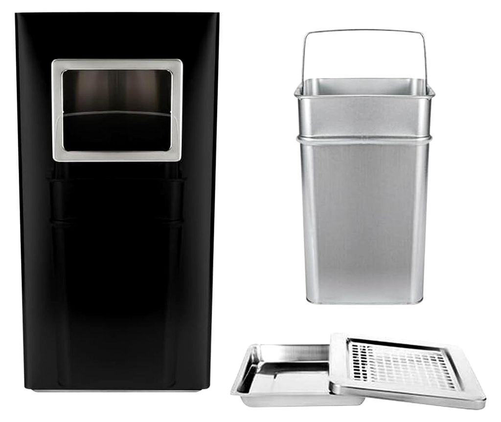 Mülleimer für den Garten, 35 l, Abnehmbarer Aschenbecher mit Standfuß aus Edelstahl, Runder Inneneimer für Innen- und Außenbereich