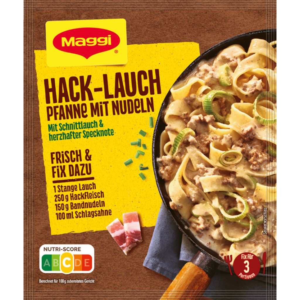 Maggi Fix für Hack Lauch Pfanne mit Nudeln herzhaft mit Specknote 42g