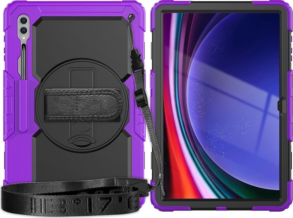 Mobigear SureGrip Xtreme Samsung Galaxy Tab S9 Ultra Hülle Kunststoff,Silikon Backcover + Schulterträger + Ständer - Lila