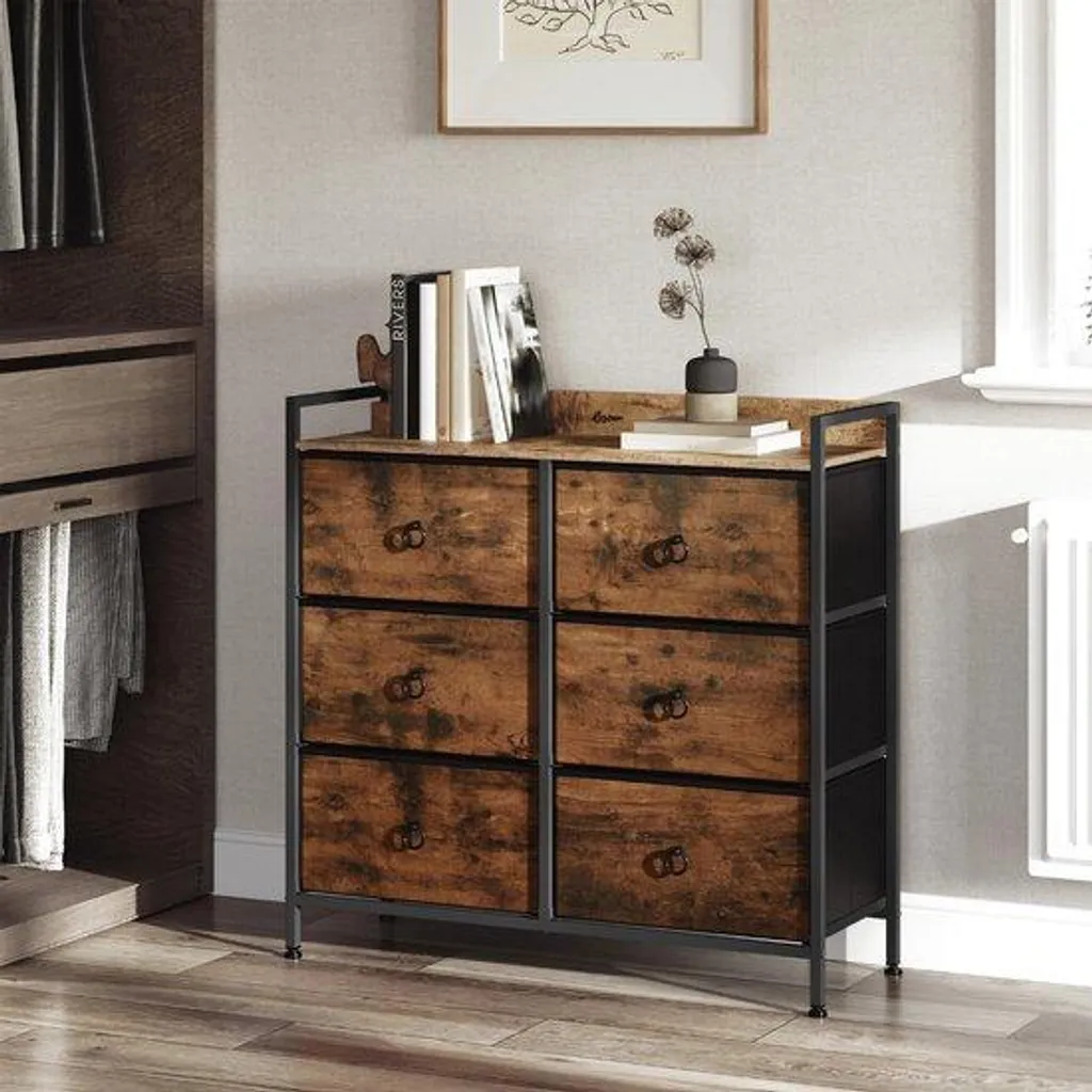 Commode à tiroirs 80 cm en bois et tissu gris clair - Design scandinave