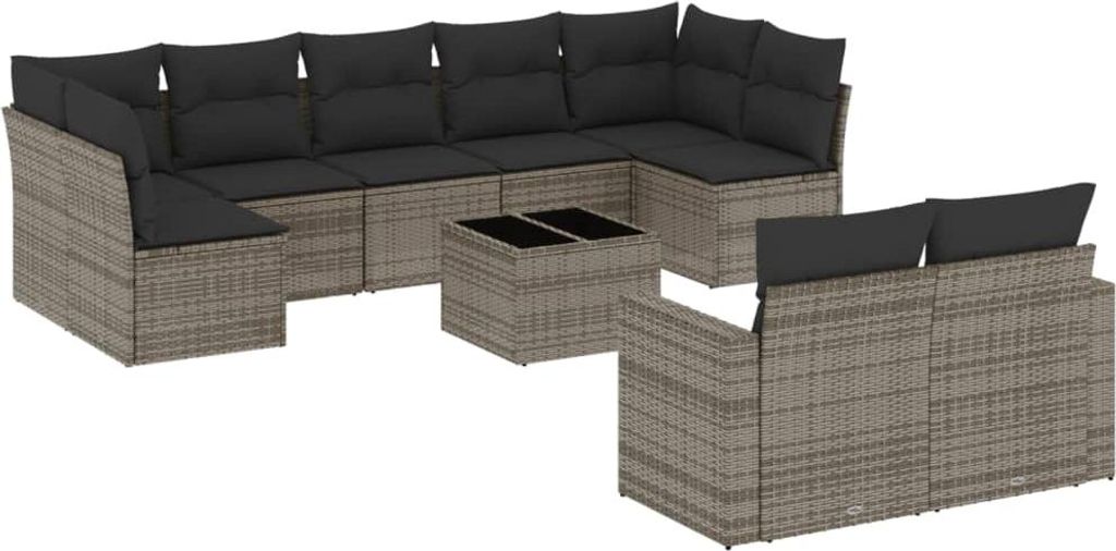 vidaXL 10-tlg. Garten-Sofagarnitur mit Kissen Grau Poly Produktbild 